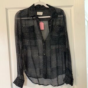 Billy Reid Geometric Black Sheer Button Down Shirt